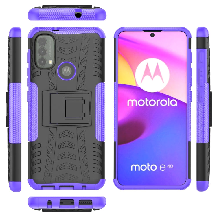 For Motorola Moto E40 Tire Texture TPU + PC Phone Case with Holder