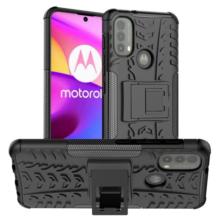 For Motorola Moto E40 Tire Texture TPU + PC Phone Case with Holder