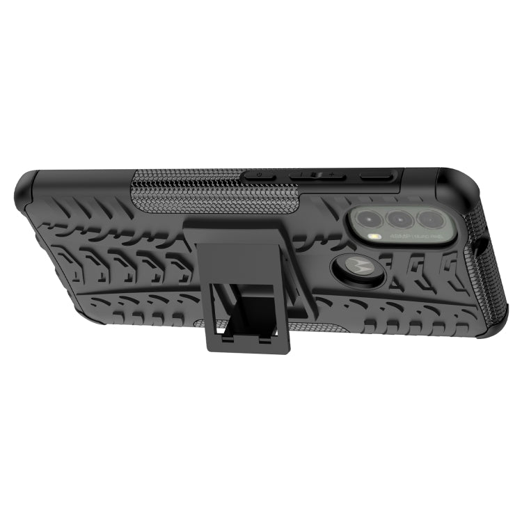 For Motorola Moto E40 Tire Texture TPU + PC Phone Case with Holder