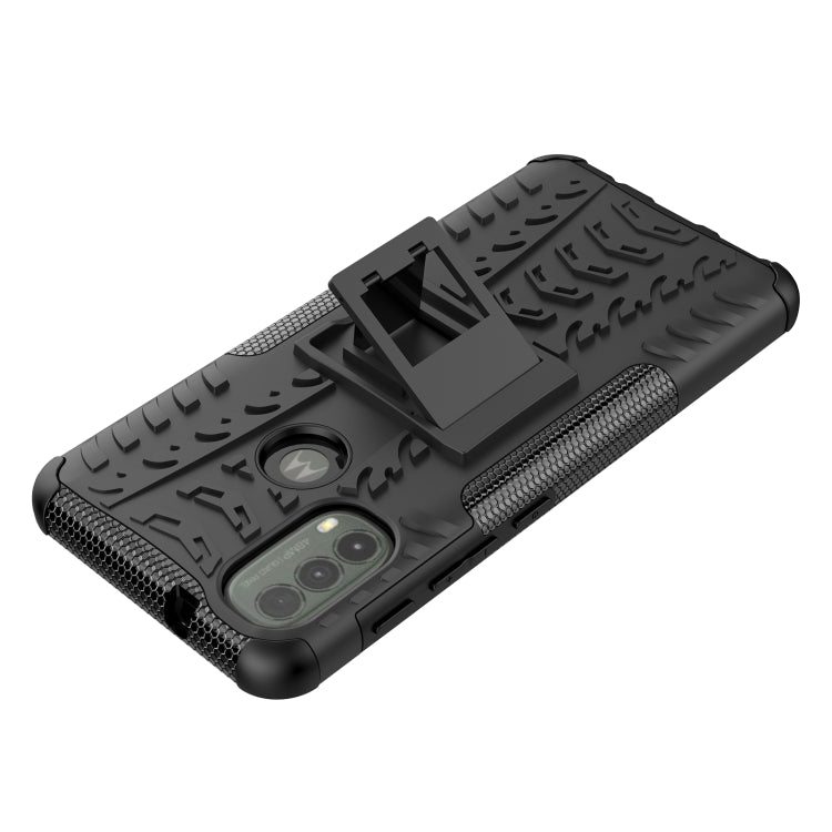 For Motorola Moto E40 Tire Texture TPU + PC Phone Case with Holder