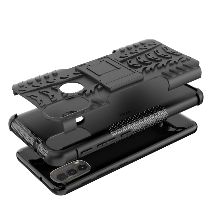 For Motorola Moto E40 Tire Texture TPU + PC Phone Case with Holder