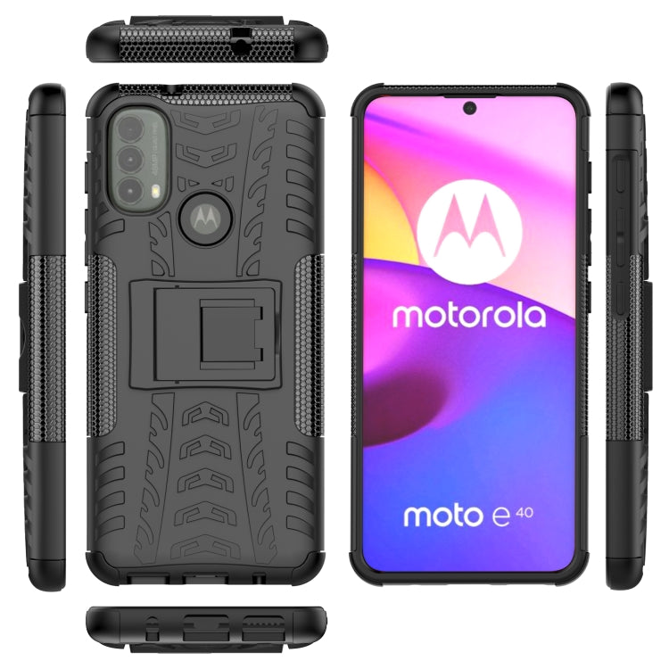 For Motorola Moto E40 Tire Texture TPU + PC Phone Case with Holder