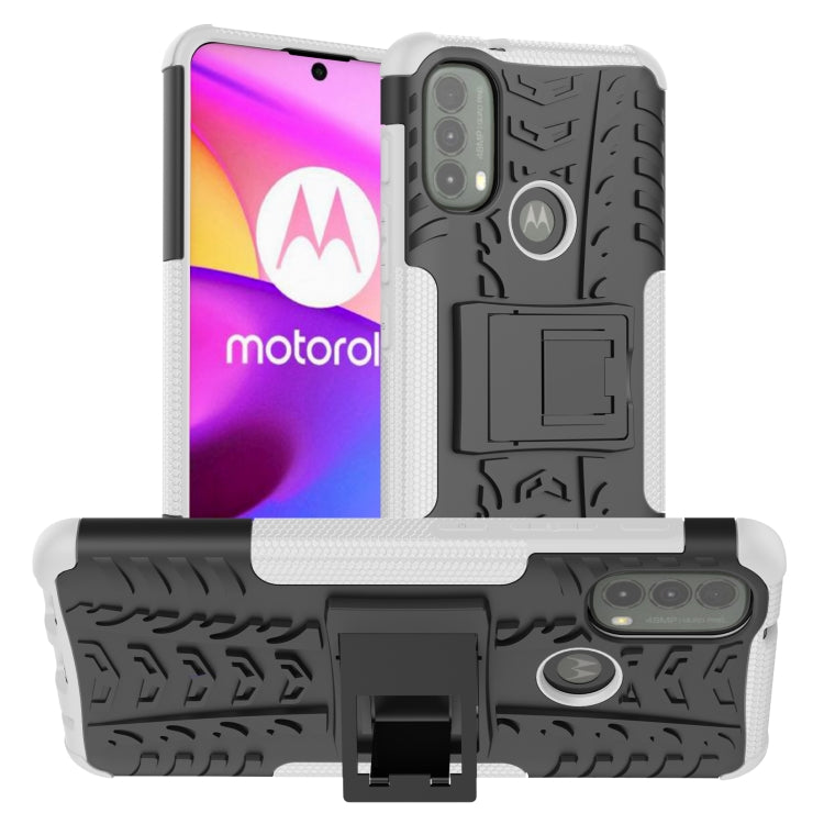 For Motorola Moto E40 Tire Texture TPU + PC Phone Case with Holder