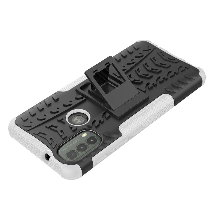 For Motorola Moto E40 Tire Texture TPU + PC Phone Case with Holder