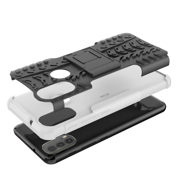 For Motorola Moto E40 Tire Texture TPU + PC Phone Case with Holder