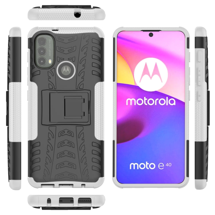 For Motorola Moto E40 Tire Texture TPU + PC Phone Case with Holder