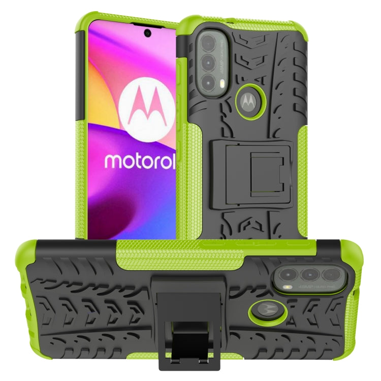 For Motorola Moto E40 Tire Texture TPU + PC Phone Case with Holder