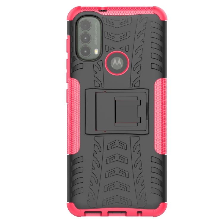 For Motorola Moto E40 Tire Texture TPU + PC Phone Case with Holder