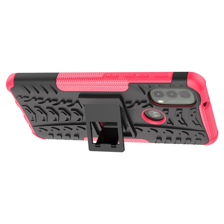For Motorola Moto E40 Tire Texture TPU + PC Phone Case with Holder