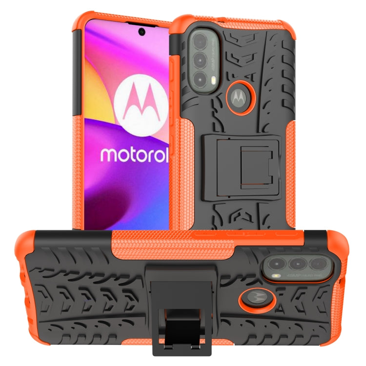 For Motorola Moto E40 Tire Texture TPU + PC Phone Case with Holder