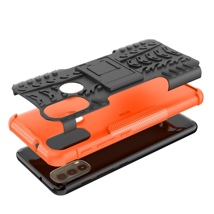 For Motorola Moto E40 Tire Texture TPU + PC Phone Case with Holder