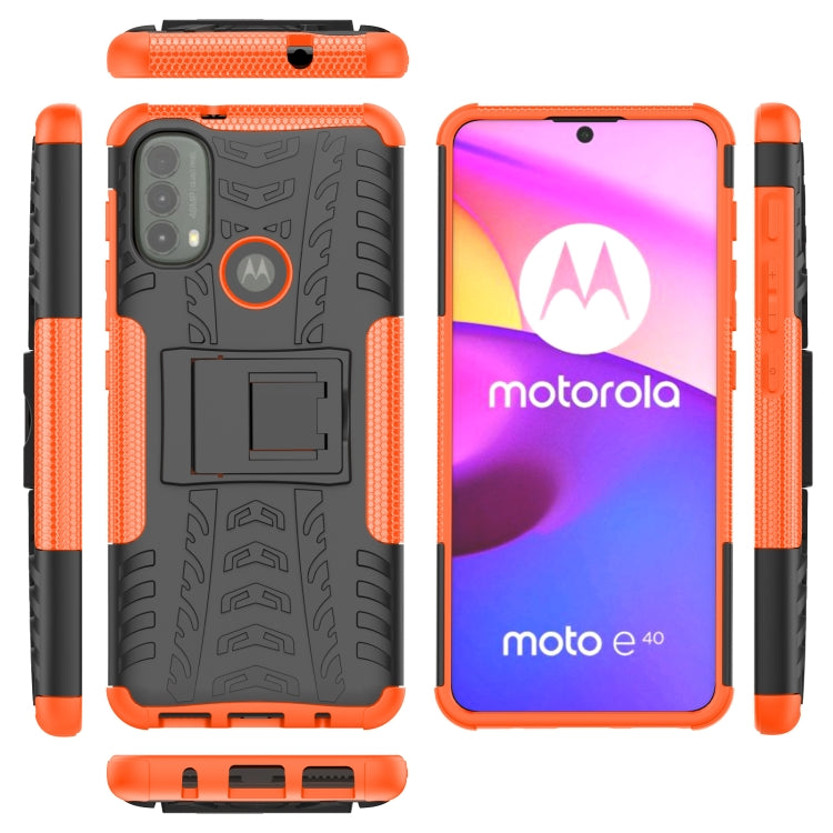 For Motorola Moto E40 Tire Texture TPU + PC Phone Case with Holder