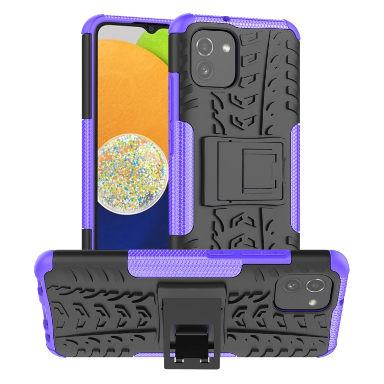 For Samsung Galaxy A03 Global Tire Texture TPU + PC Phone Case with Holder
