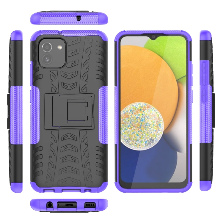 For Samsung Galaxy A03 Global Tire Texture TPU + PC Phone Case with Holder