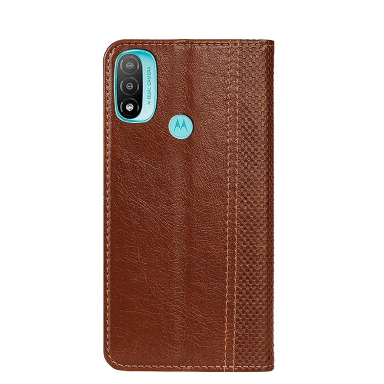 For Motorola Moto E20 Grid Texture Magnetic PU + TPU Leather Phone Case