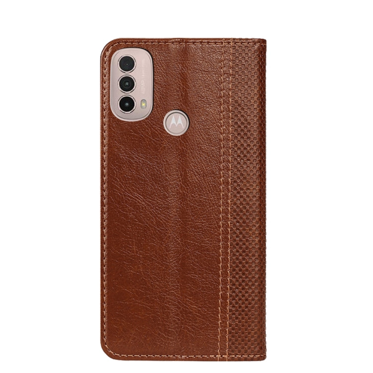 For Motorola Moto E40 Grid Texture Magnetic PU + TPU Leather Phone Case