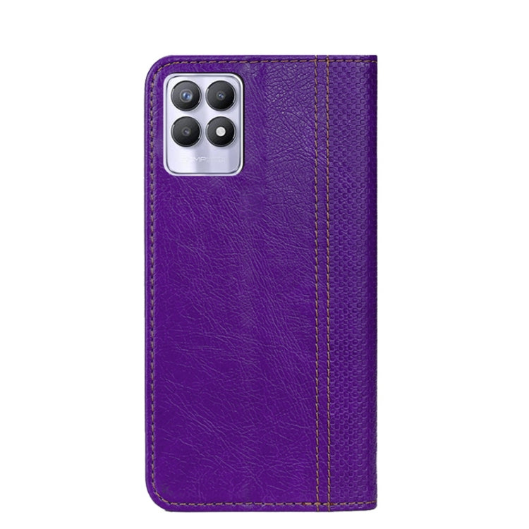 For OPPO Realme 8i Grid Texture Magnetic PU + TPU Leather Phone Case