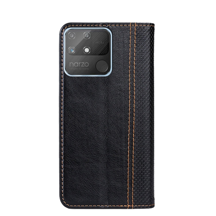 For OPPO Realme Narzo 50A Grid Texture Magnetic PU + TPU Leather Phone Case