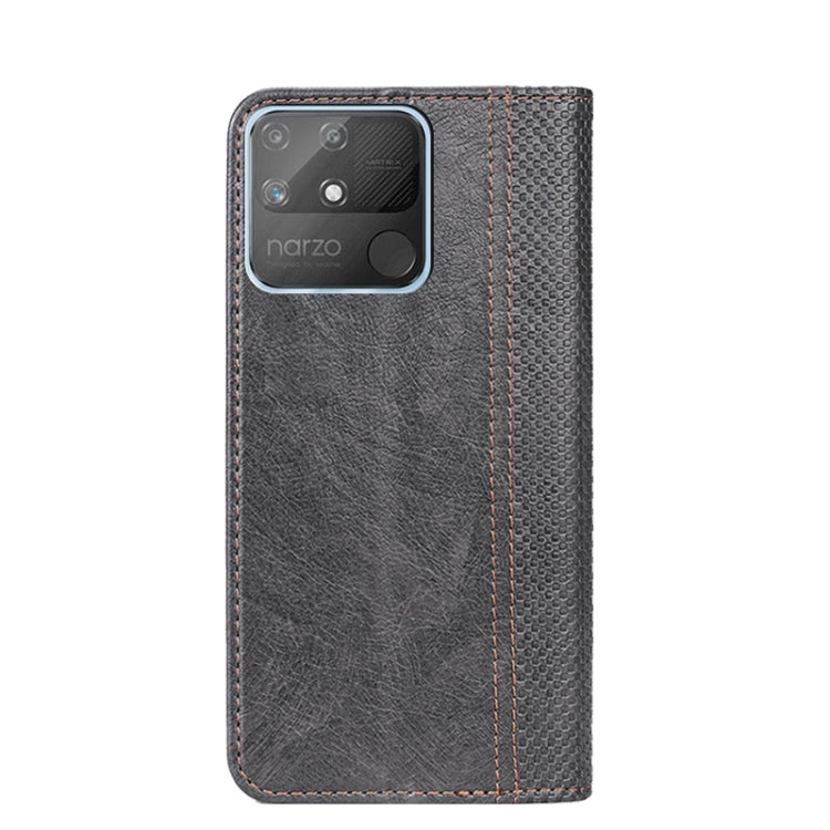 For OPPO Realme Narzo 50A Grid Texture Magnetic PU + TPU Leather Phone Case