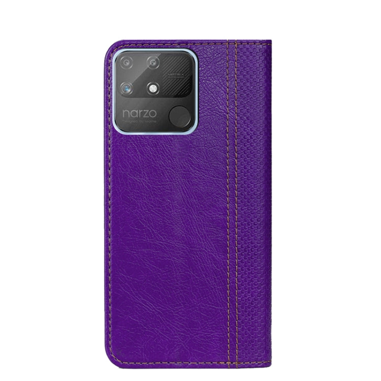 For OPPO Realme Narzo 50A Grid Texture Magnetic PU + TPU Leather Phone Case