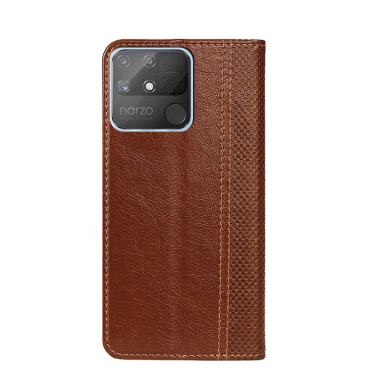 For OPPO Realme Narzo 50A Grid Texture Magnetic PU + TPU Leather Phone Case