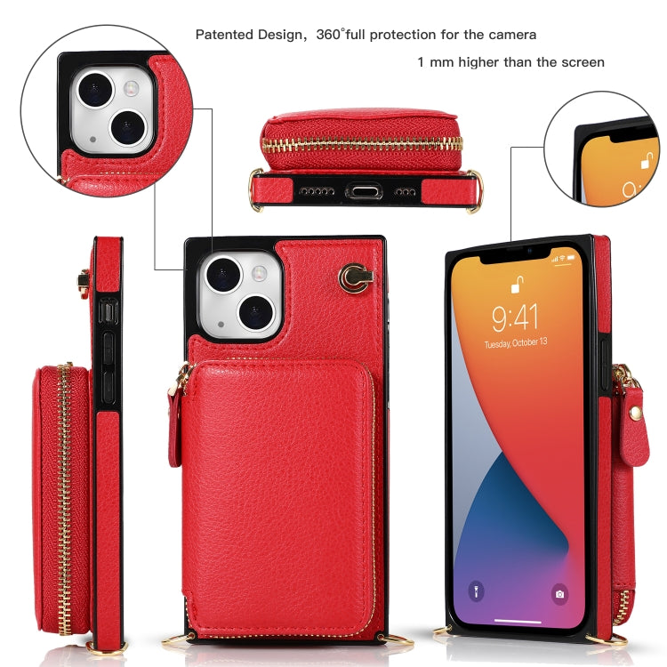 For iPhone 13 mini Cross-body Zipper Big Wallet Bag Square TPU + PU Back Phone Case with Holder