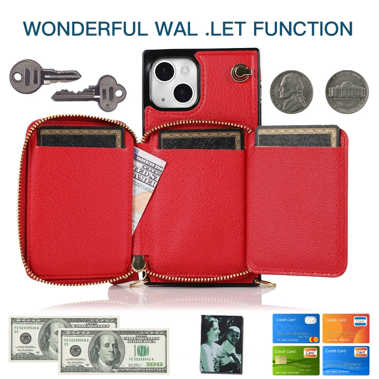 For iPhone 13 mini Cross-body Zipper Big Wallet Bag Square TPU + PU Back Phone Case with Holder
