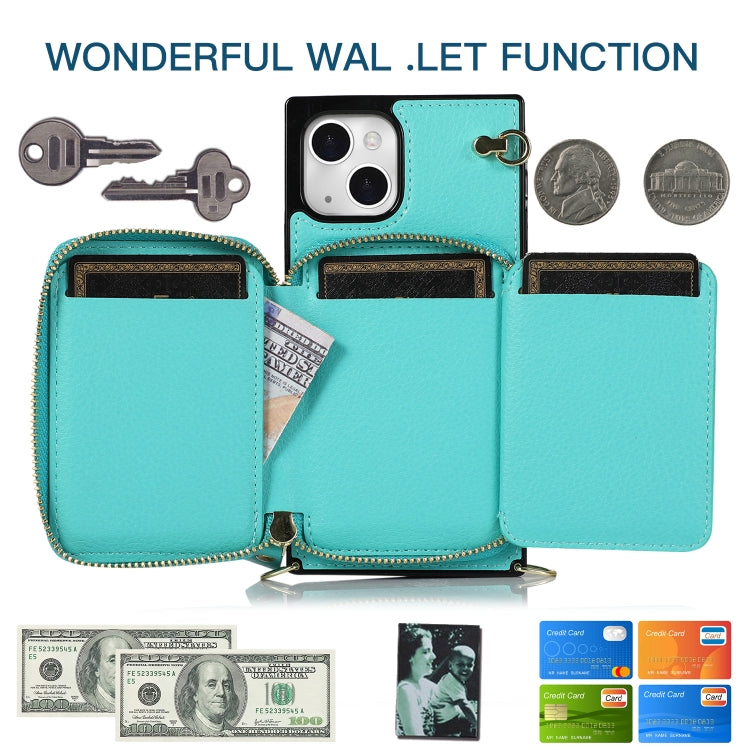 For iPhone 13 mini Cross-body Zipper Big Wallet Bag Square TPU + PU Back Phone Case with Holder