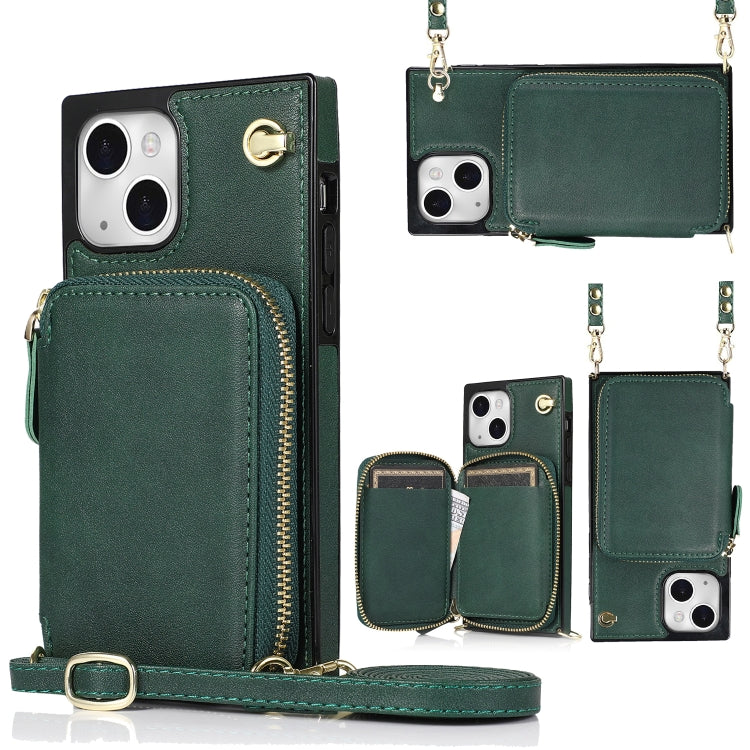For iPhone 13 mini Cross-body Zipper Big Wallet Bag Square TPU + PU Back Phone Case with Holder
