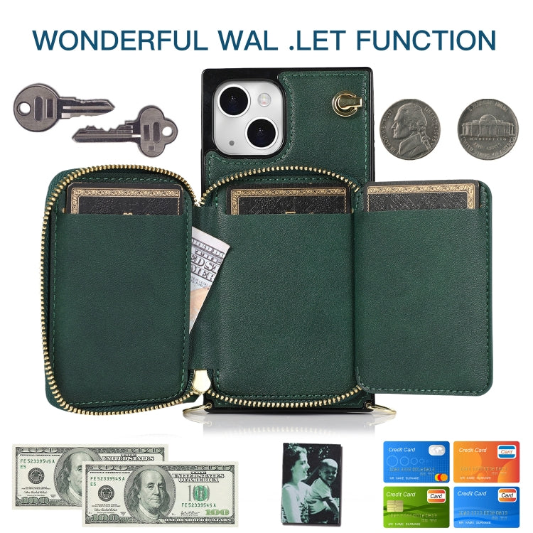 For iPhone 13 mini Cross-body Zipper Big Wallet Bag Square TPU + PU Back Phone Case with Holder