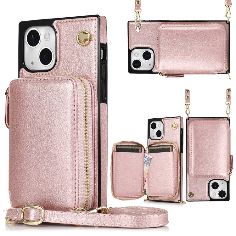 For iPhone 13 mini Cross-body Zipper Big Wallet Bag Square TPU + PU Back Phone Case with Holder