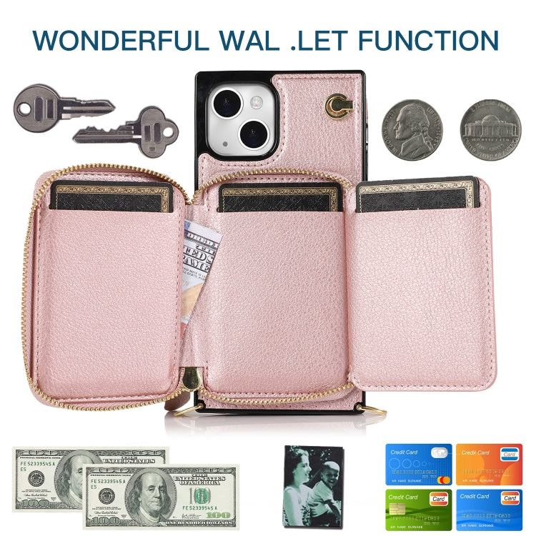 For iPhone 13 mini Cross-body Zipper Big Wallet Bag Square TPU + PU Back Phone Case with Holder