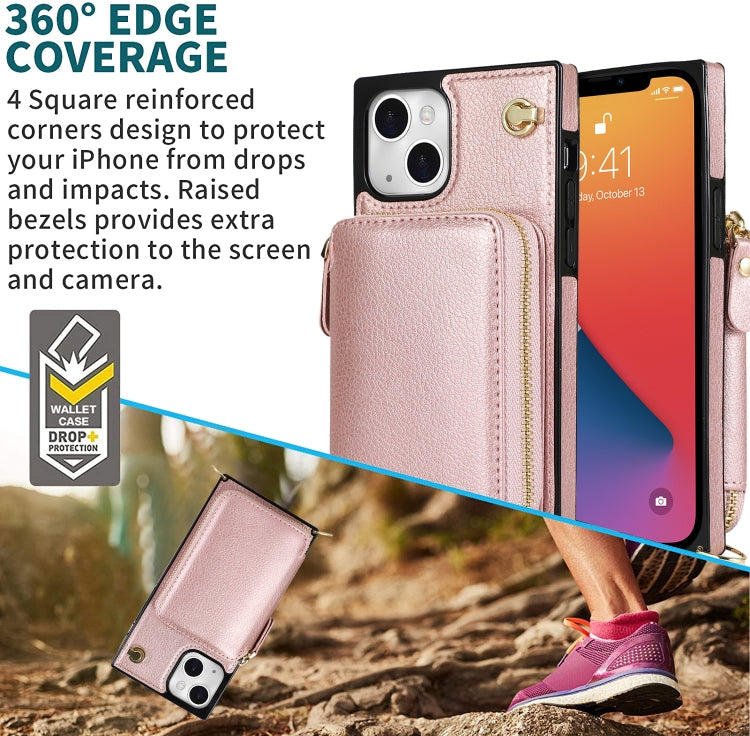 For iPhone 13 mini Cross-body Zipper Big Wallet Bag Square TPU + PU Back Phone Case with Holder