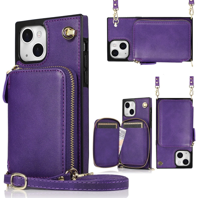 For iPhone 13 mini Cross-body Zipper Big Wallet Bag Square TPU + PU Back Phone Case with Holder