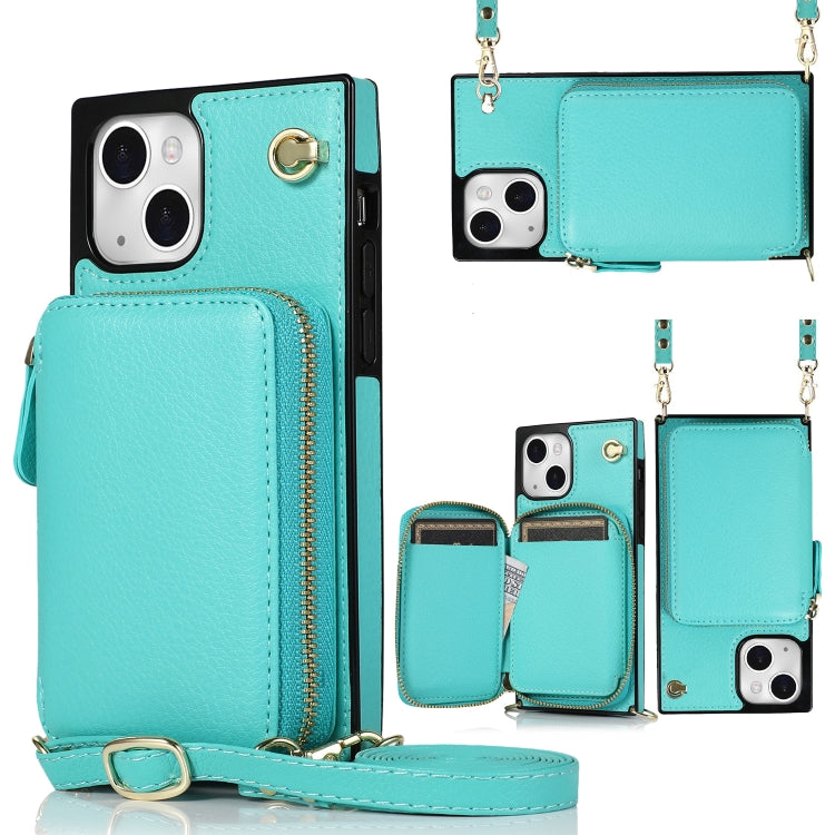 For iPhone 13 Cross-body Zipper Big Wallet Bag Square TPU + PU Back Phone Case with Holder