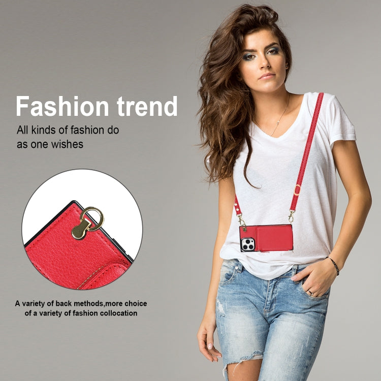 For iPhone 13 Pro Cross-body Zipper Big Wallet Bag Square TPU + PU Back Phone Case with Holder