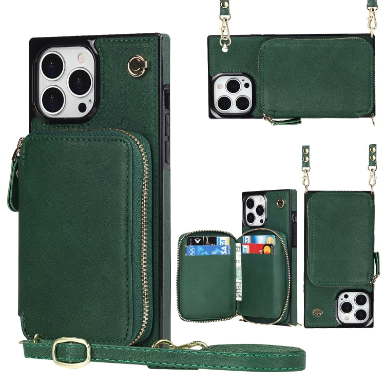 For iPhone 13 Pro Cross-body Zipper Big Wallet Bag Square TPU + PU Back Phone Case with Holder