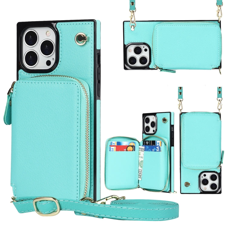 For iPhone 13 Pro Max Cross-body Zipper Big Wallet Bag Square TPU + PU Back Phone Case with Holder