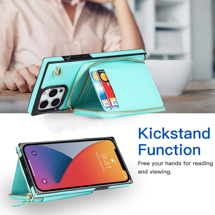 For iPhone 13 Pro Max Cross-body Zipper Big Wallet Bag Square TPU + PU Back Phone Case with Holder