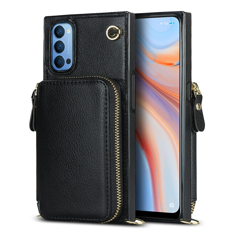 For OPPO Reno4 Cross-body Zipper Big Wallet Bag Square TPU + PU Back Phone Case with Holder