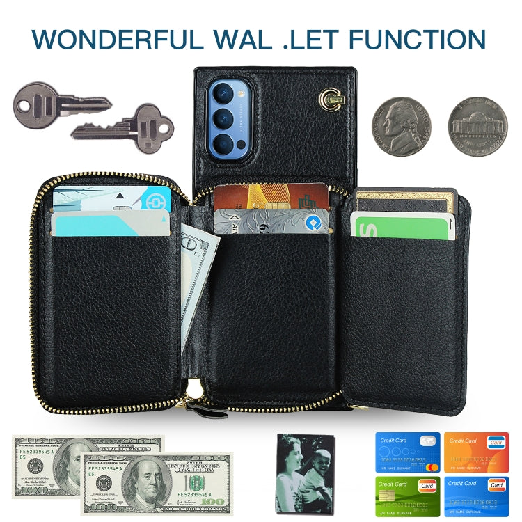 For OPPO Reno4 Cross-body Zipper Big Wallet Bag Square TPU + PU Back Phone Case with Holder