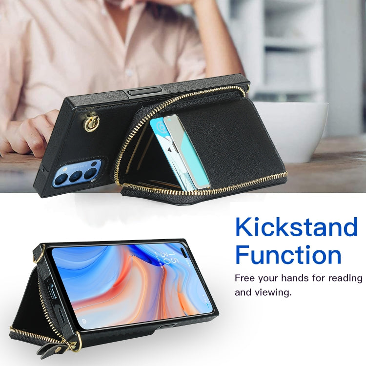For OPPO Reno4 Cross-body Zipper Big Wallet Bag Square TPU + PU Back Phone Case with Holder