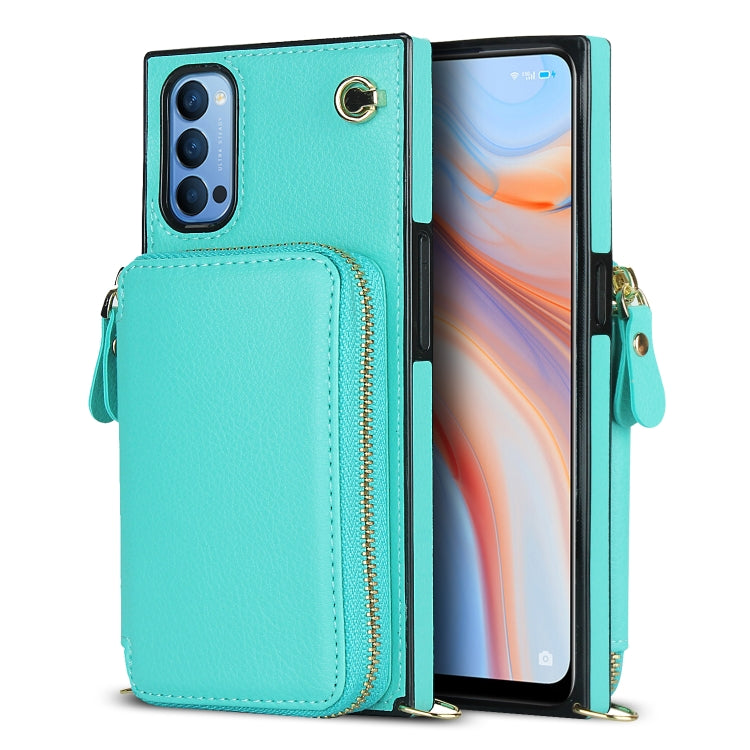 For OPPO Reno4 Cross-body Zipper Big Wallet Bag Square TPU + PU Back Phone Case with Holder