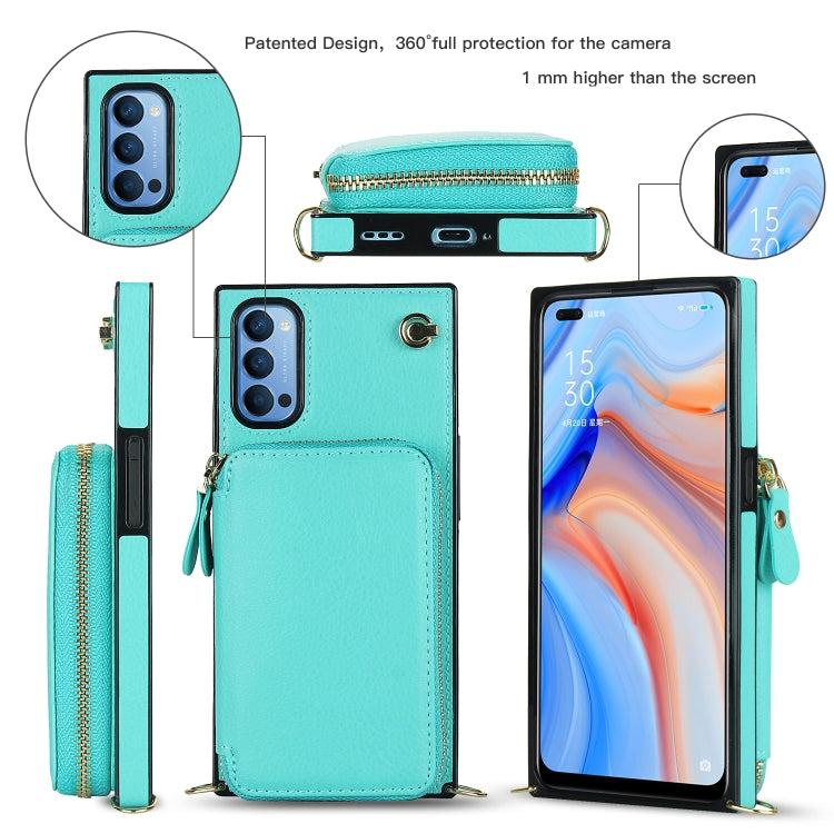 For OPPO Reno4 Cross-body Zipper Big Wallet Bag Square TPU + PU Back Phone Case with Holder