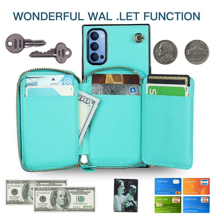 For OPPO Reno4 Cross-body Zipper Big Wallet Bag Square TPU + PU Back Phone Case with Holder