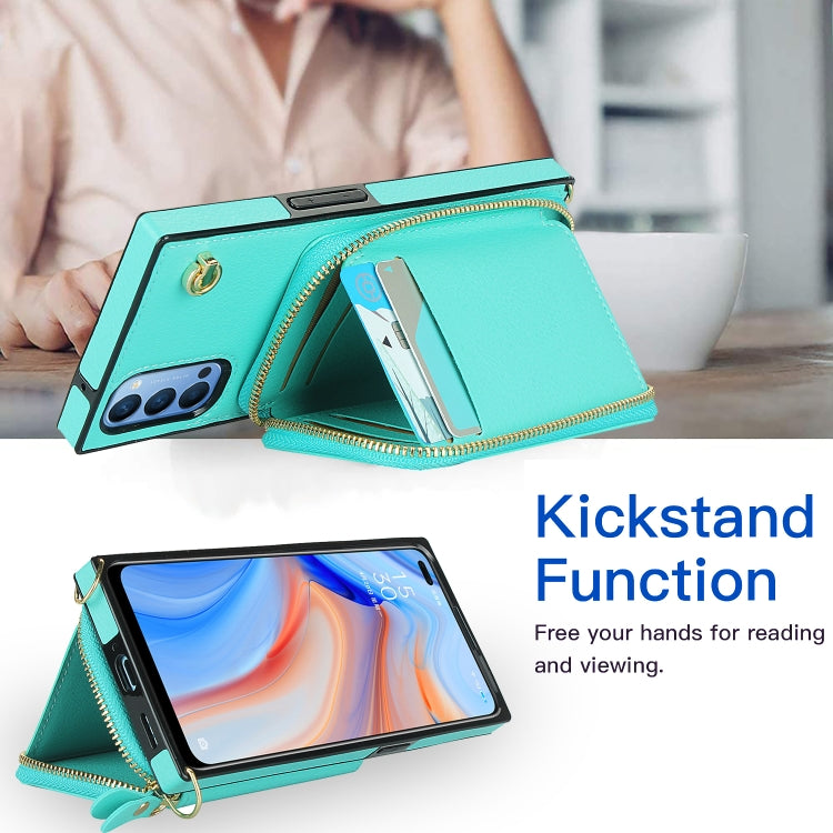 For OPPO Reno4 Cross-body Zipper Big Wallet Bag Square TPU + PU Back Phone Case with Holder