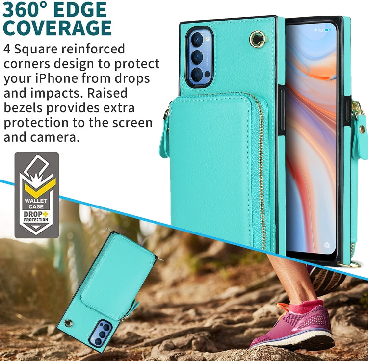 For OPPO Reno4 Cross-body Zipper Big Wallet Bag Square TPU + PU Back Phone Case with Holder