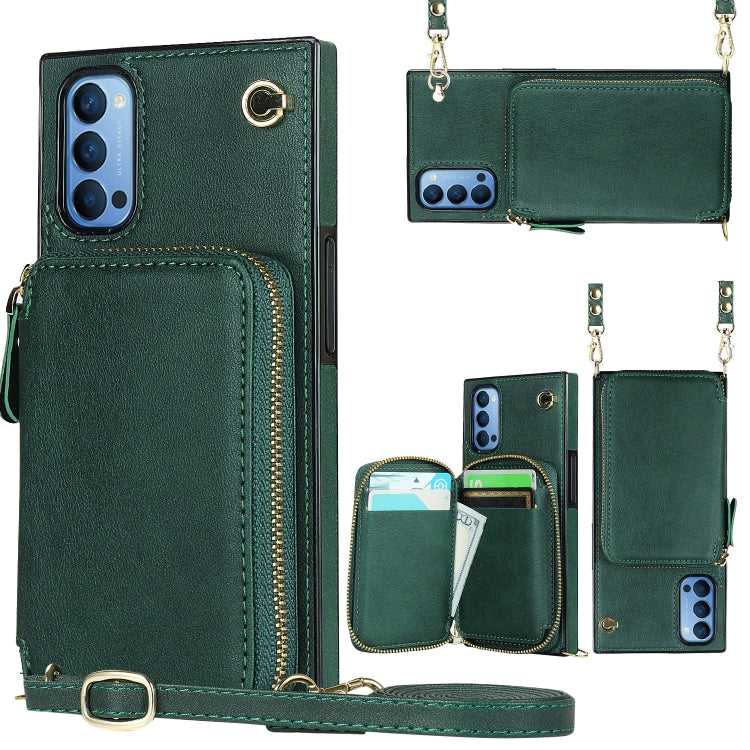 For OPPO Reno4 Cross-body Zipper Big Wallet Bag Square TPU + PU Back Phone Case with Holder