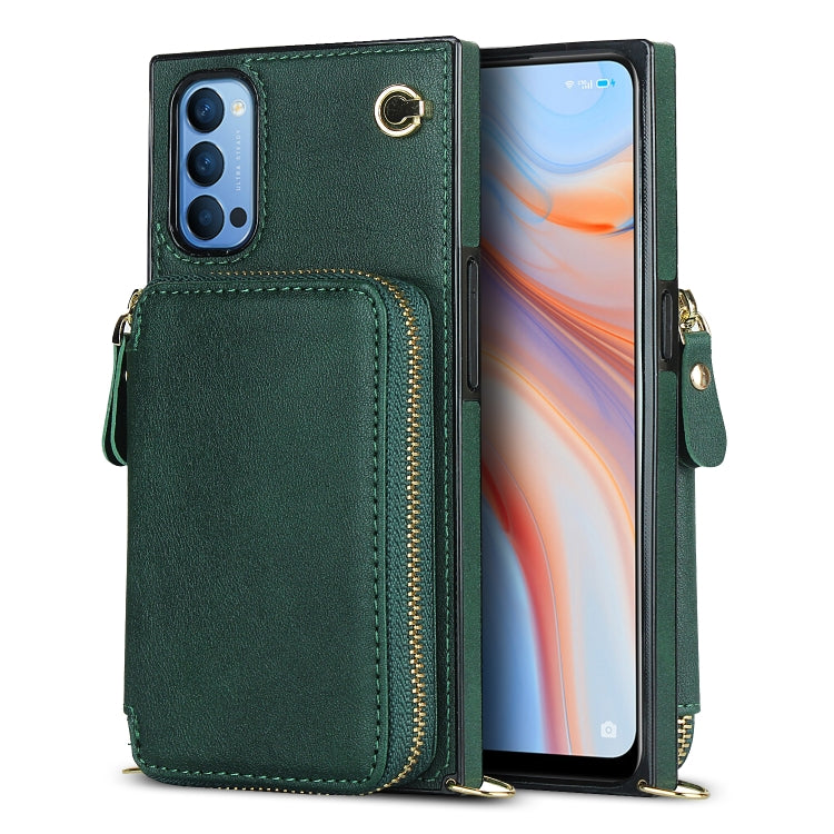 For OPPO Reno4 Cross-body Zipper Big Wallet Bag Square TPU + PU Back Phone Case with Holder