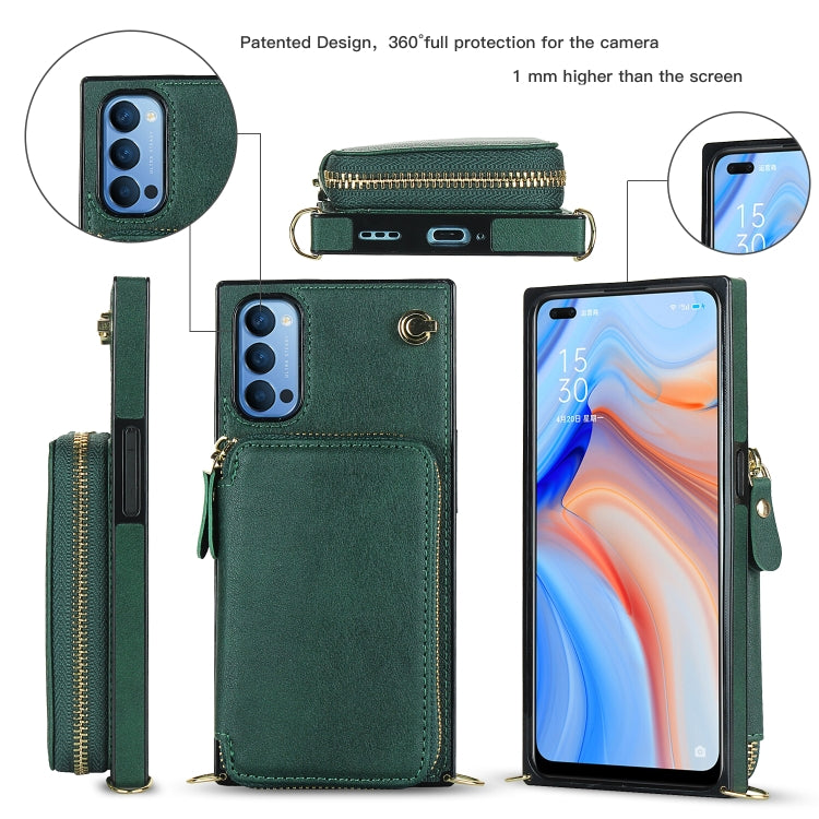 For OPPO Reno4 Cross-body Zipper Big Wallet Bag Square TPU + PU Back Phone Case with Holder